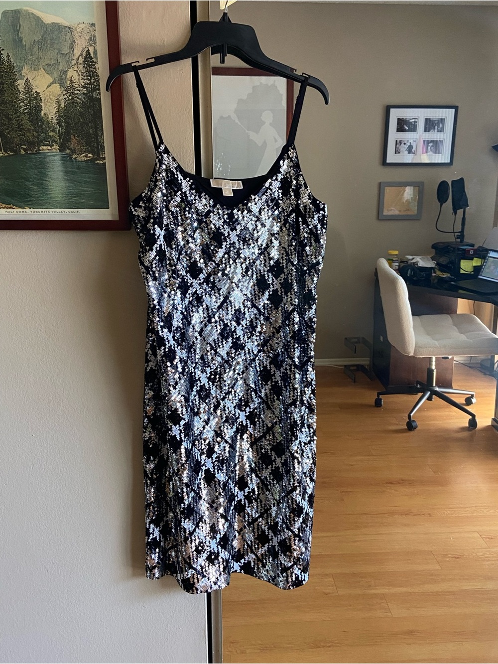 MICHAEL Michael Kors Black & Silver Sequin Slip Dress